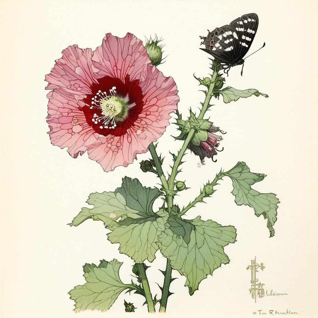 Delicate Hollyhock Blossom: Illustrative Fantasy Art
