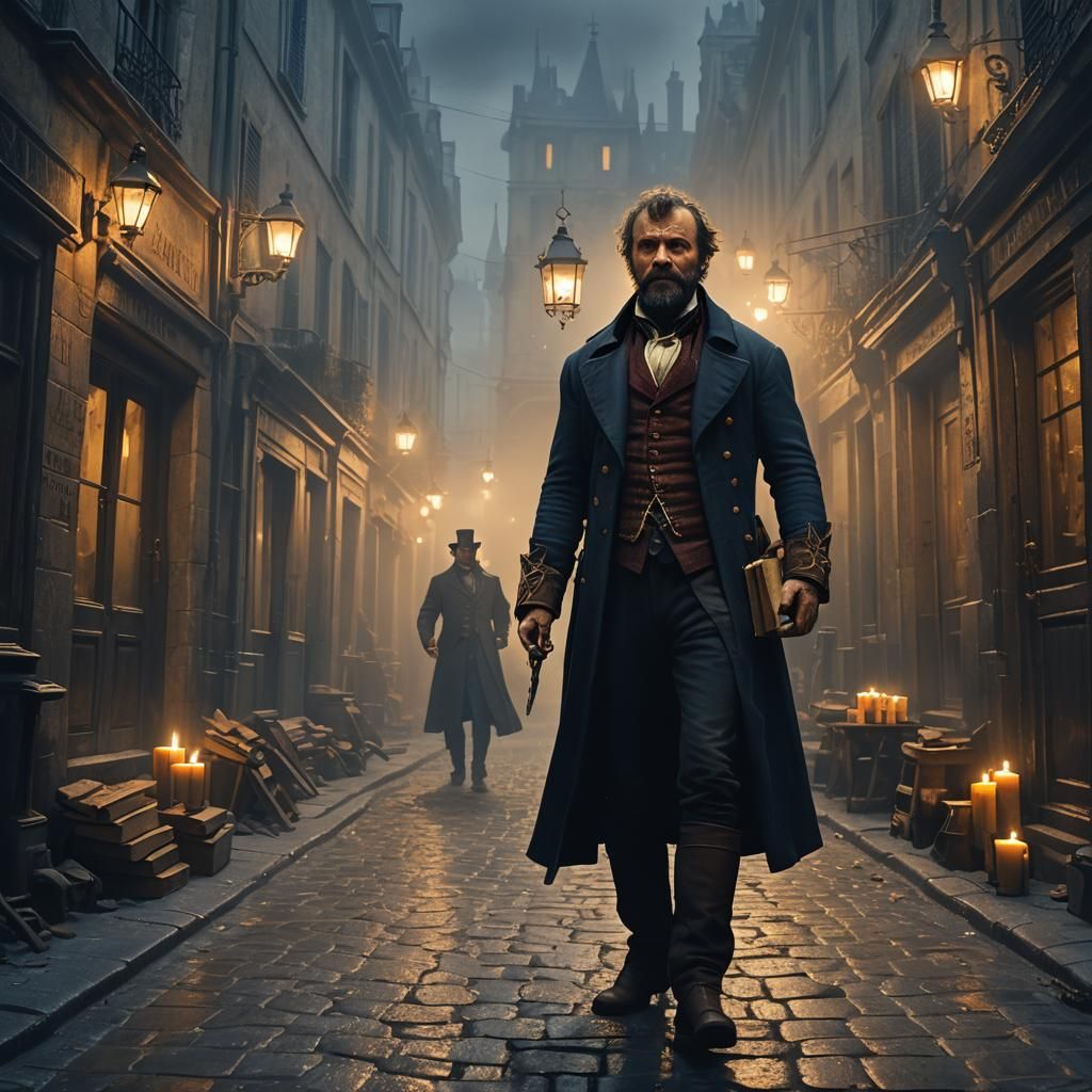 Jean Valjean in Foggy Paris Alleyway