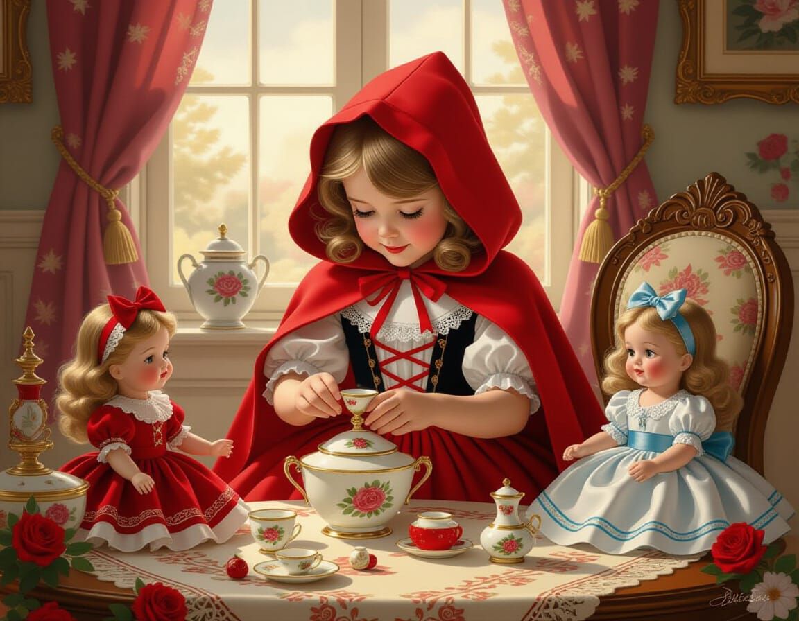 Little Red Riding Hood with Antique Dolls