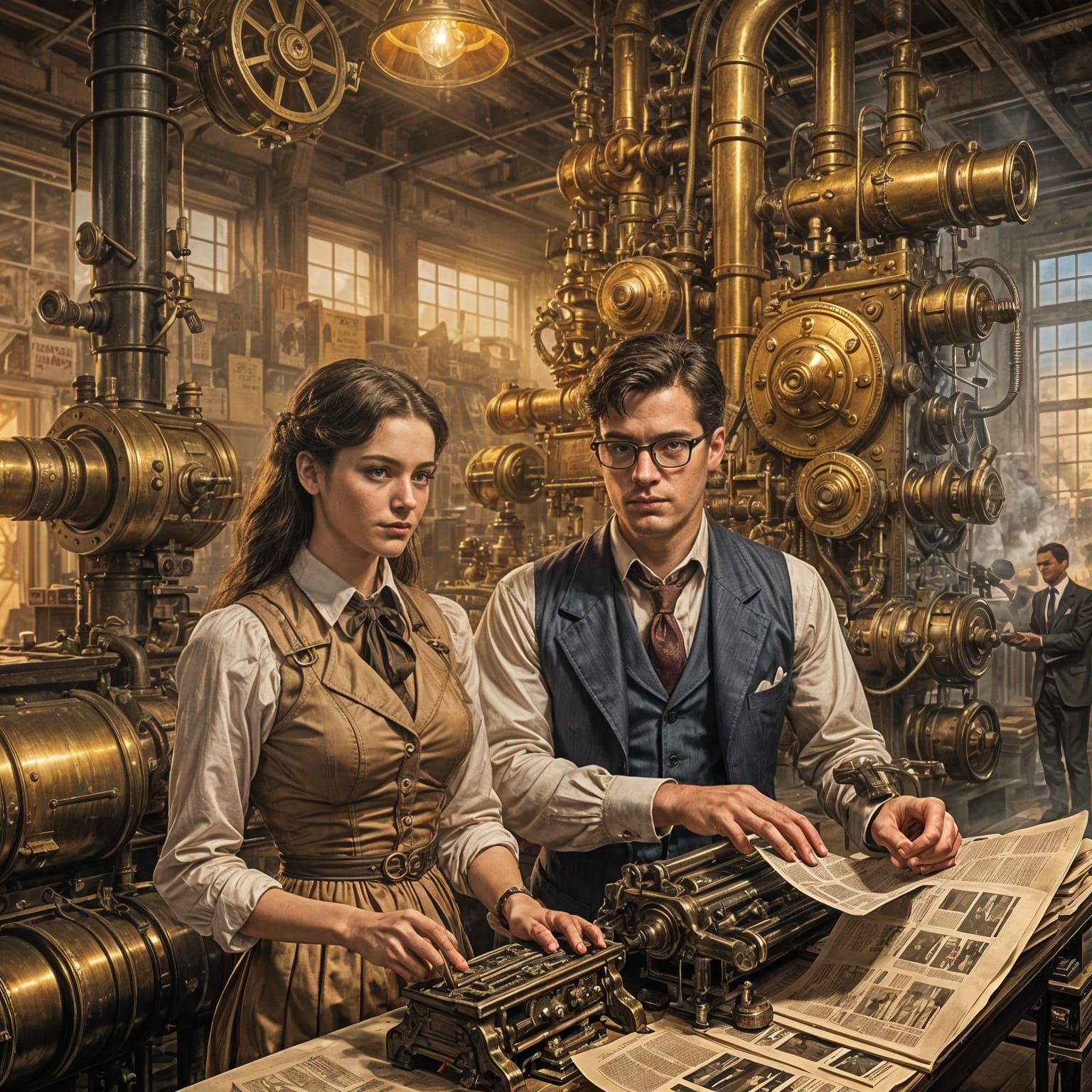 Steampunk Lois and Clark in Gothic Sci-Fi City