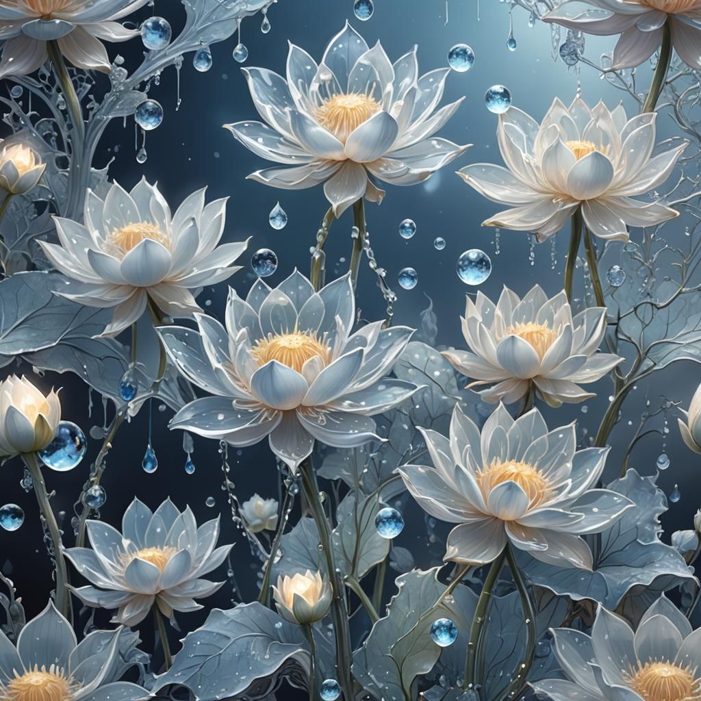 Blue Crystal Moonflower: Surreal Digital Art