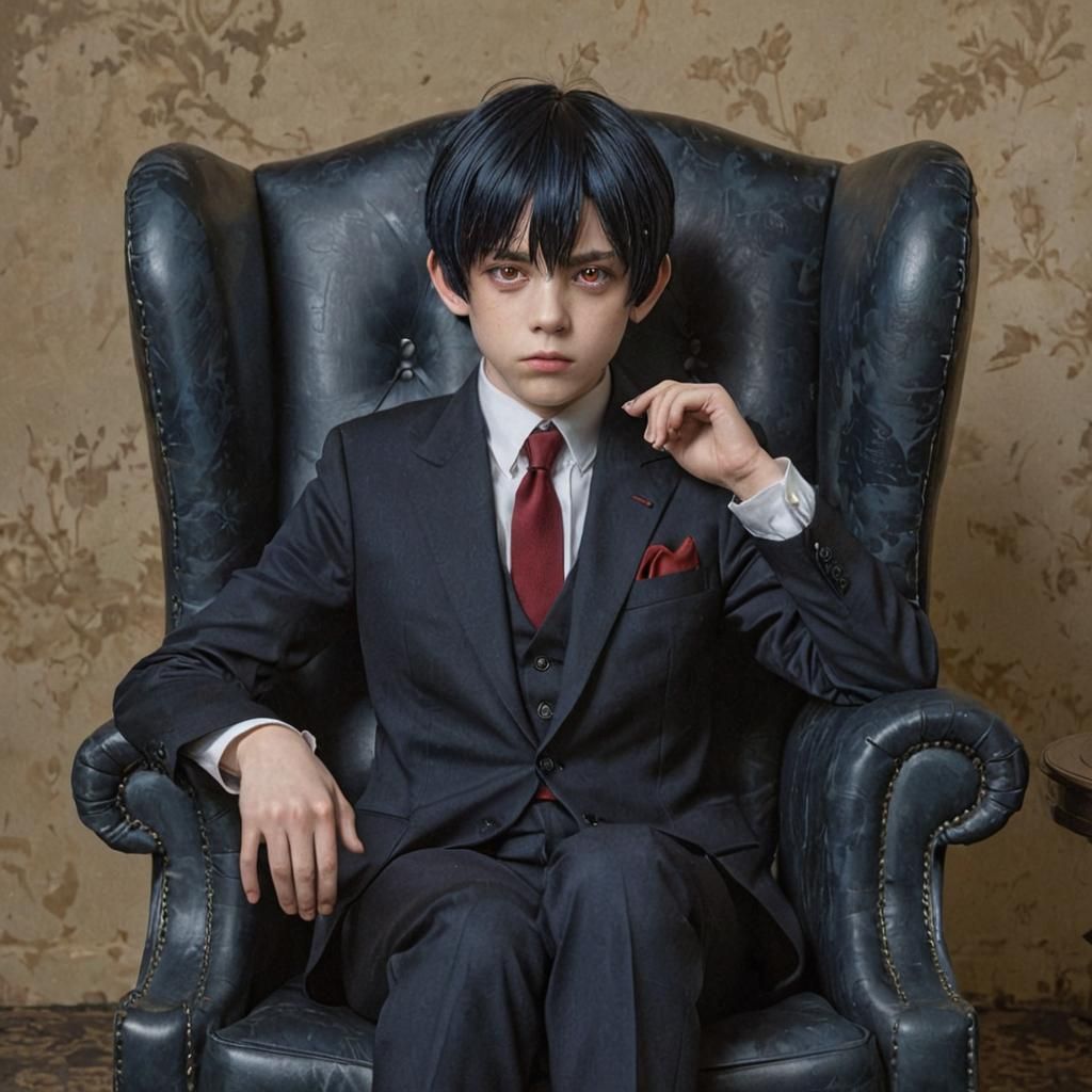 Melancholic Boy in Dark Suit: Realistic Photography