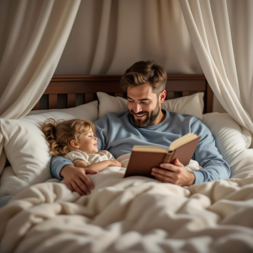 Cozy Bedtime Story Scene in Ultra-Realistic Detail