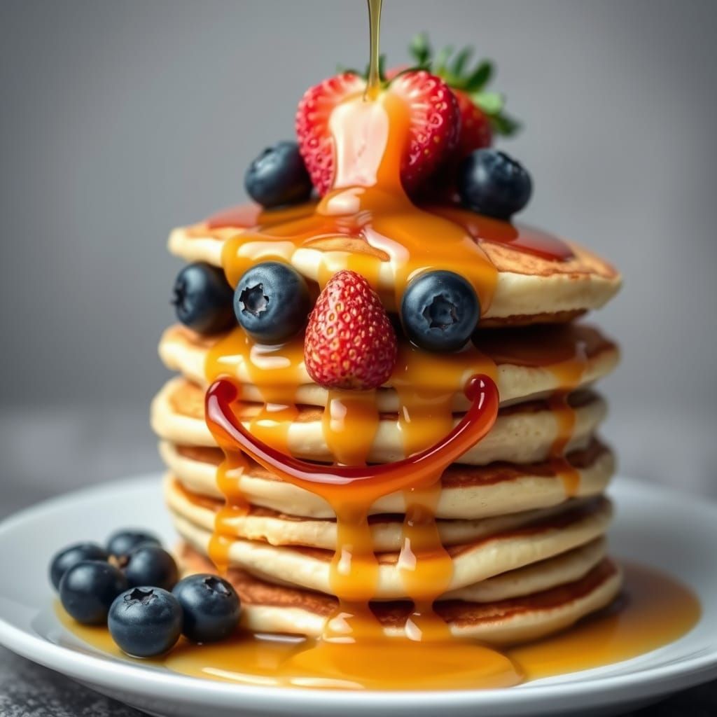 Surreal Breakfast Landscape with Pancake Face in Whimsical S...