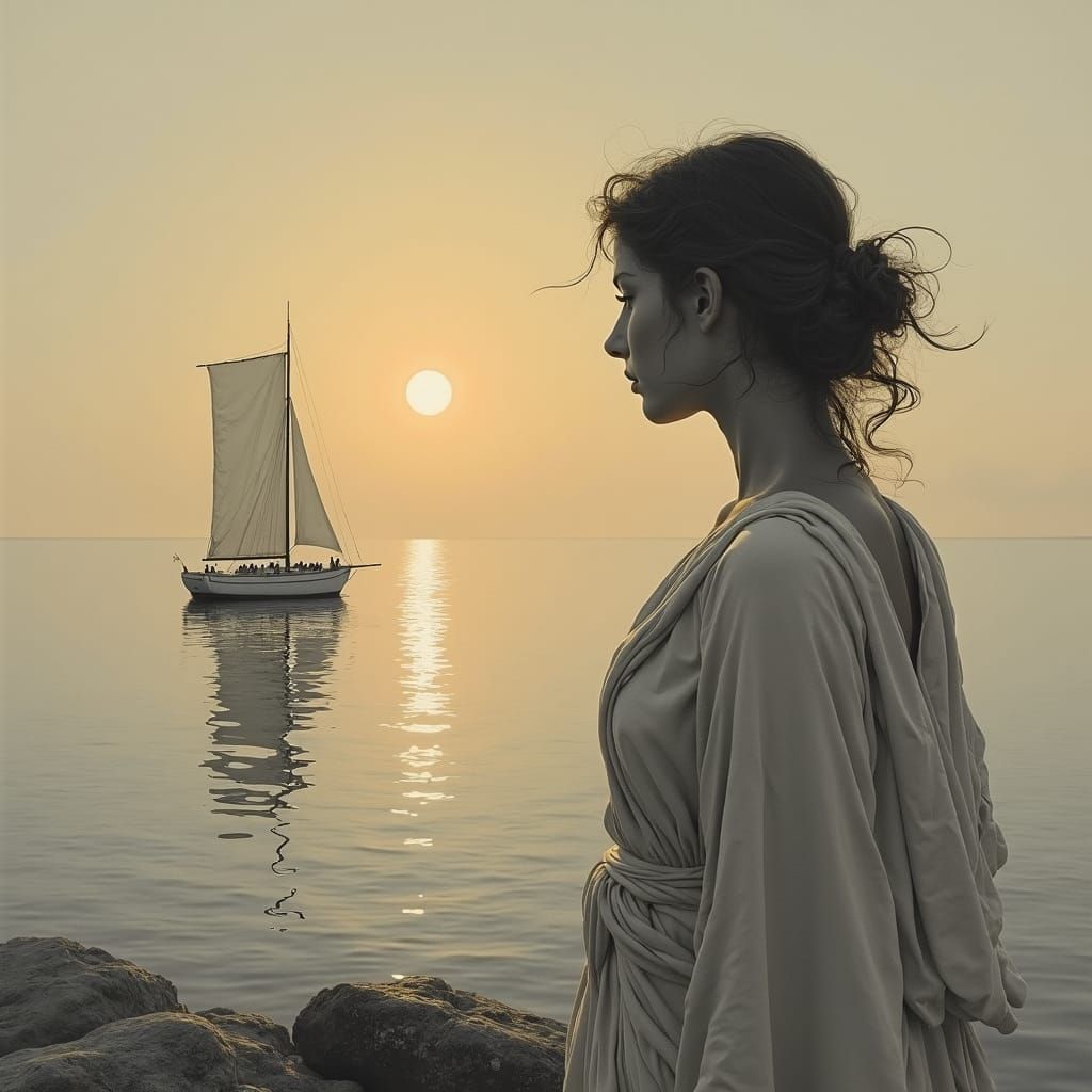 Dido Gazing at the Horizon in Charcoal Drawing Style