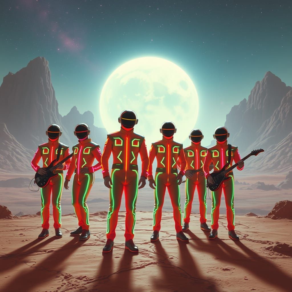 Futuristic 80s Synth Band on a Cosmic Planet