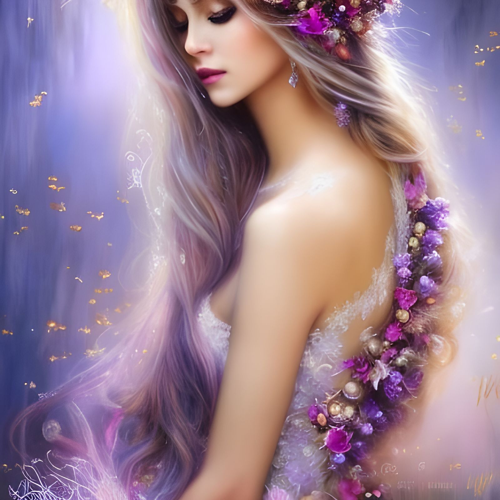 Beautiful Fairy Bride with Wildflowers in Hair