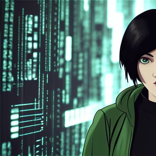 Woman Gazing at Monitor with Code Background