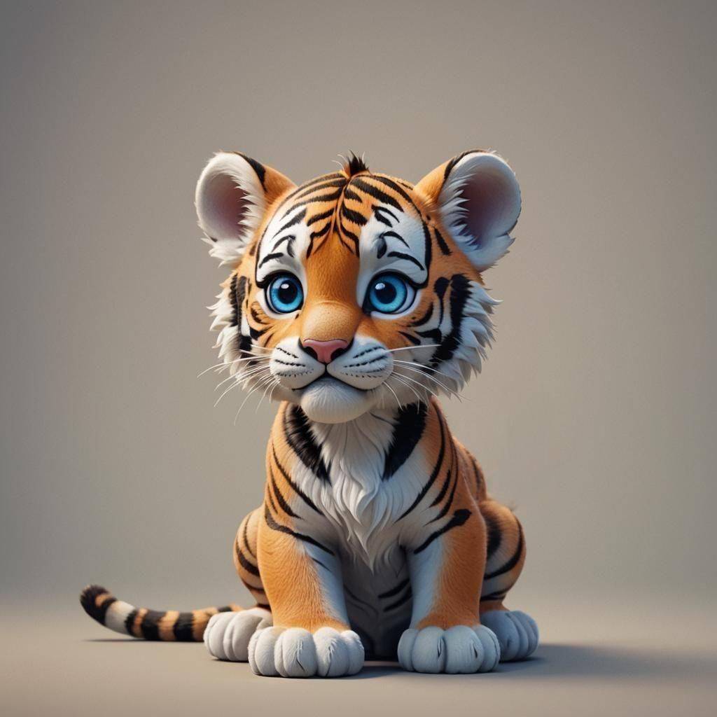 Cute Blue-Eyed Tiger Cub in 3D Style