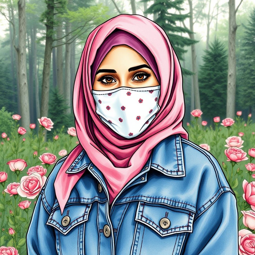A Curvy Irish Woman in a Rose Garden, Wearing a Hijab and Ov...