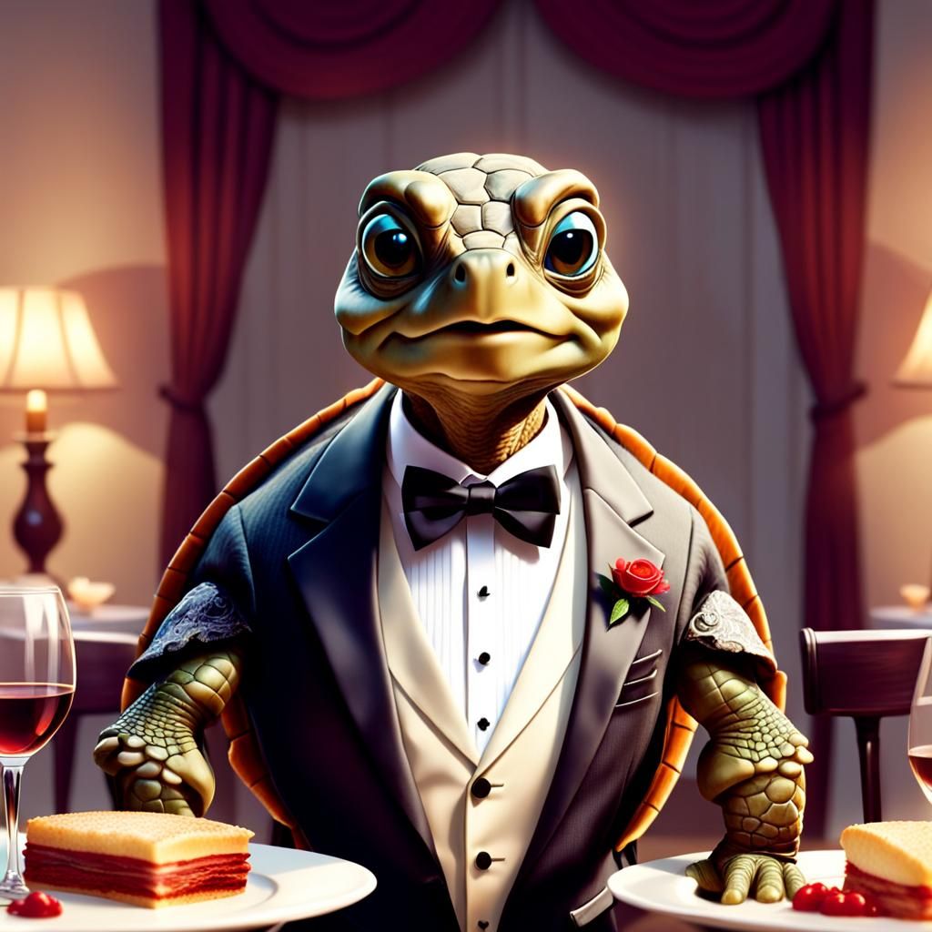 Formal Turtle at Exclusive Gala in Tuxedo Attire
