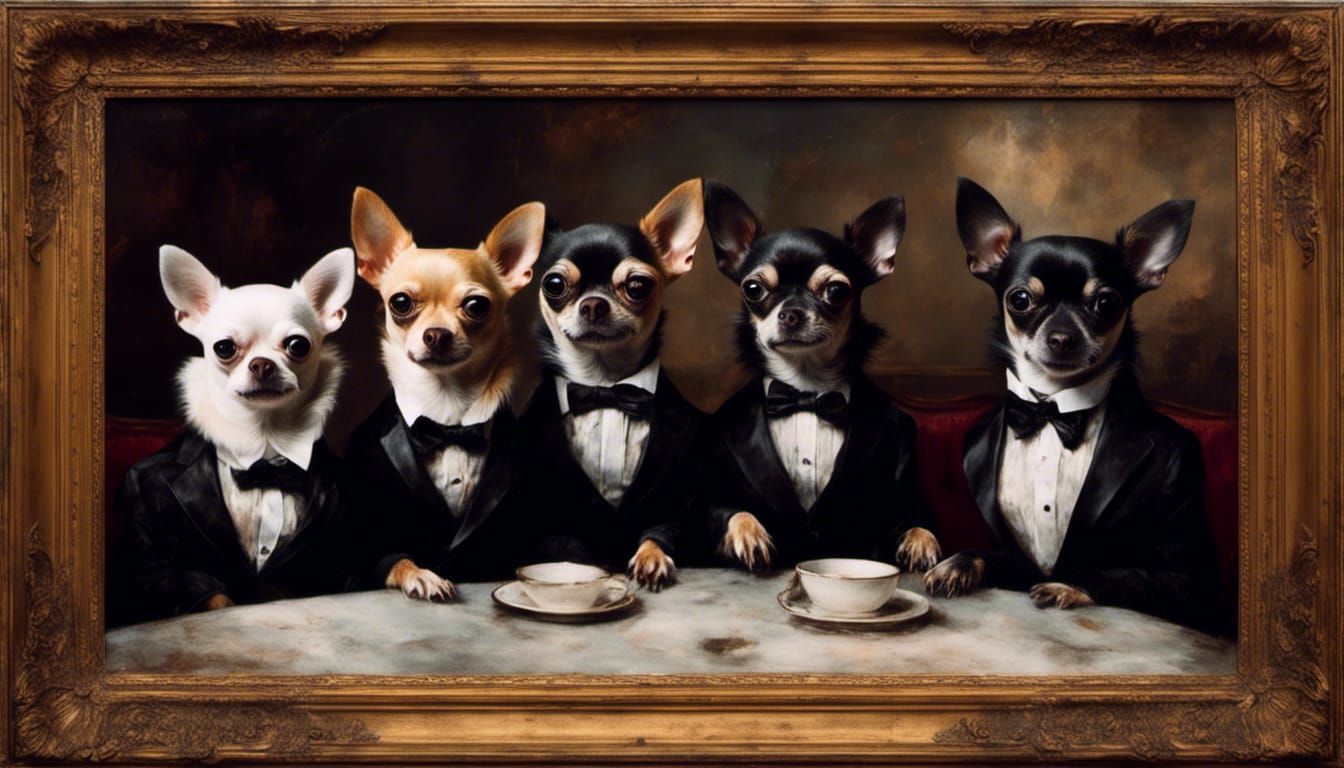 Chihuahuas in Tuxedos: An Oil Painting