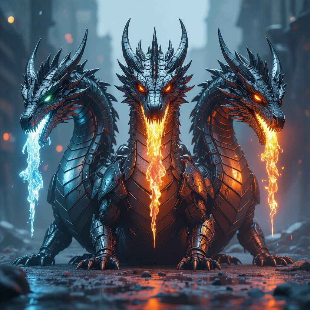 Three-Headed Dragon Breathes Ice, Fire, Poison in Sci-Fi Set...