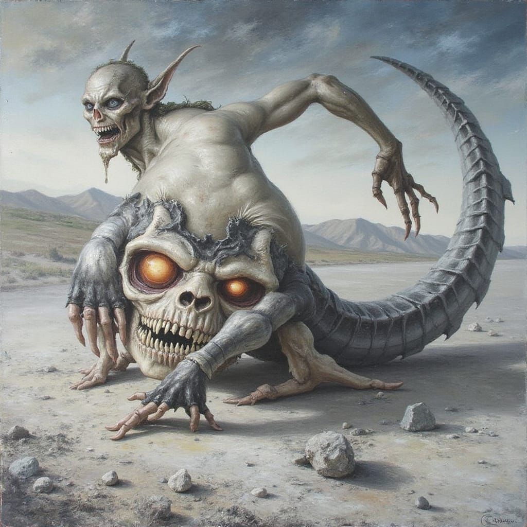 Grotesque Female Demon in Biomechanical Surrealism