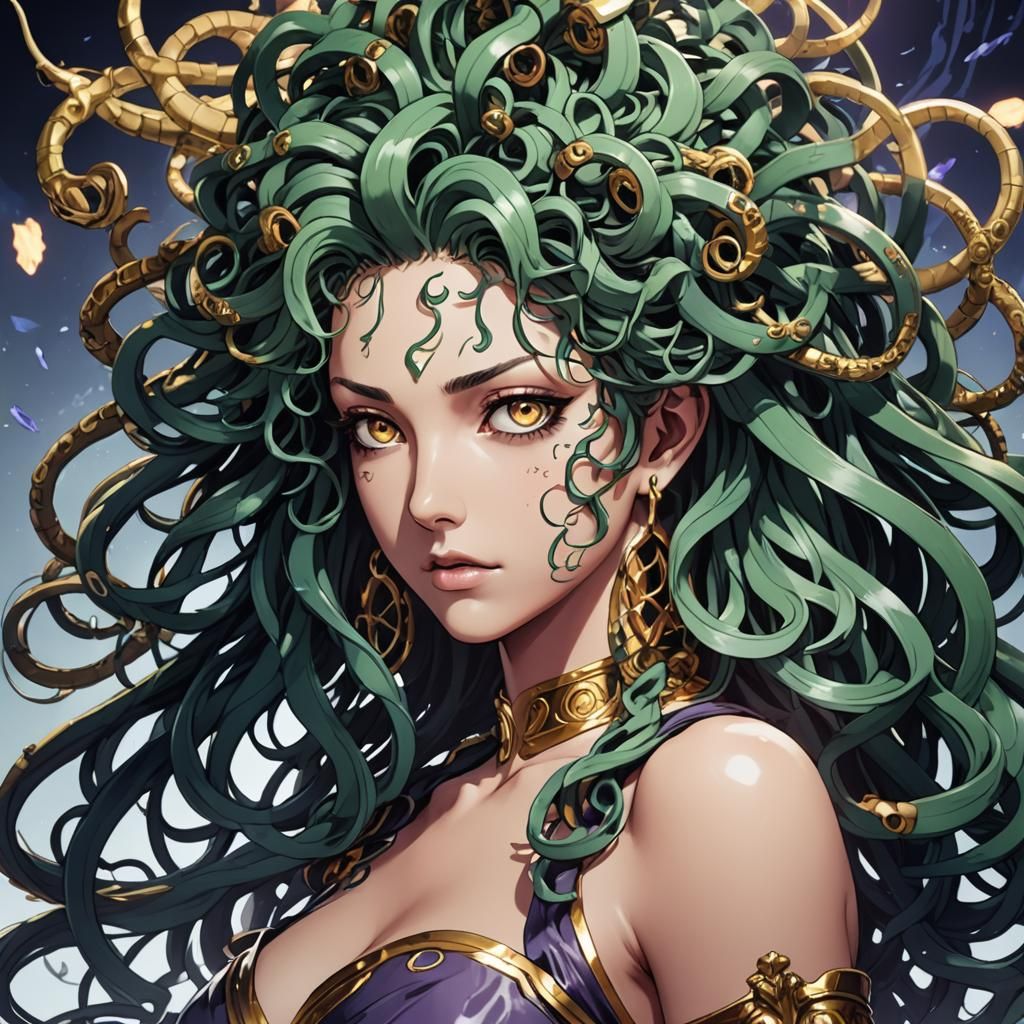 Anime Style Medusa Portrait: Cel-Shaded Art