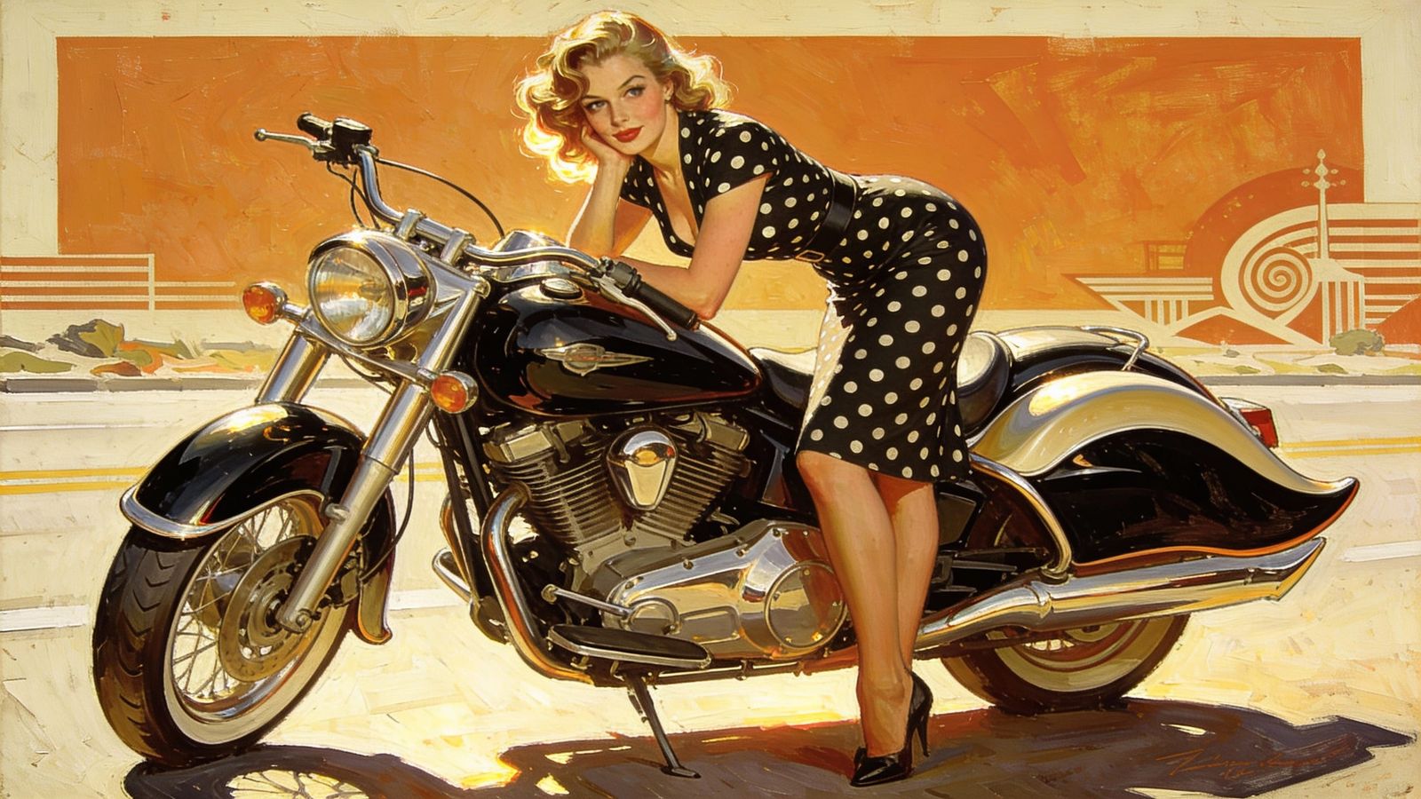 Glamorous Biker Babe at Sunset