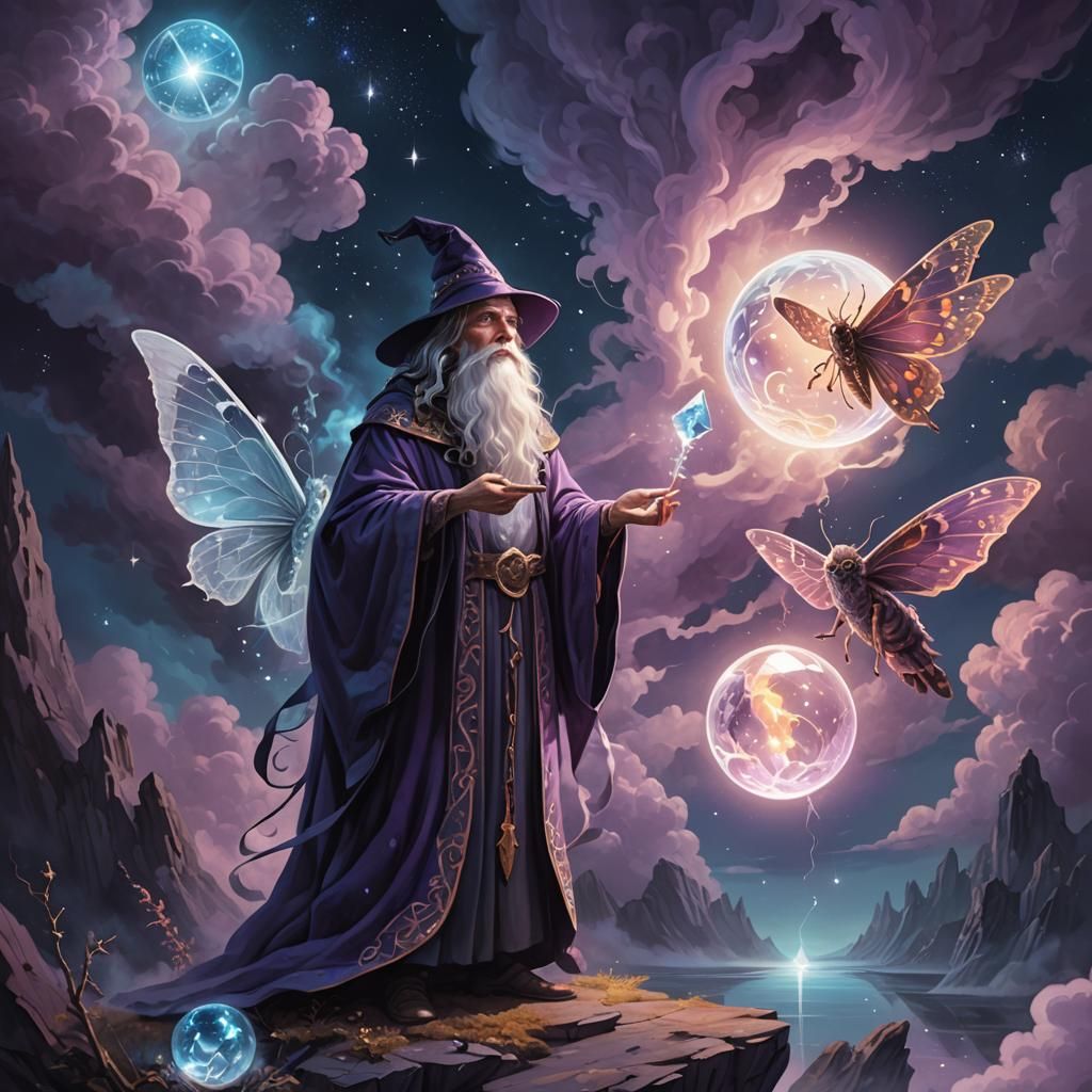 Surreal Wizard Presents Glowing Orb: Mystical Art