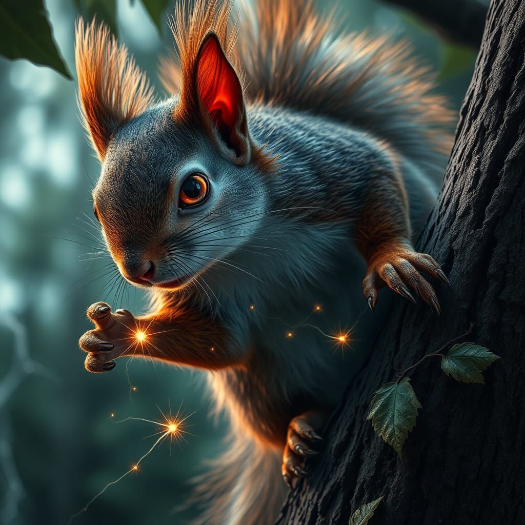 Electric Squirrel in Thunderstorm: A 4K Realistic Image