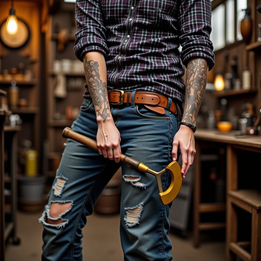 Crescent Hammer in a Rustic Workshop, Industrial Aesthetic