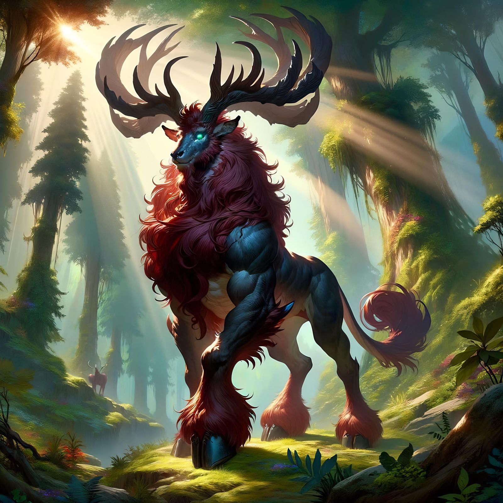 Celestial Cervidal in Sunlit Forest, DND Style
