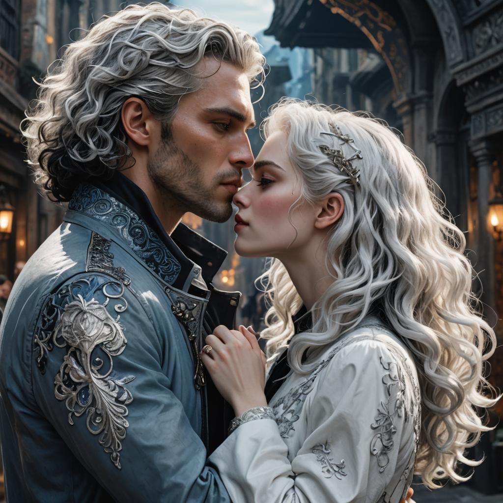 Romantic Embrace in Fantasy Concept Art Style