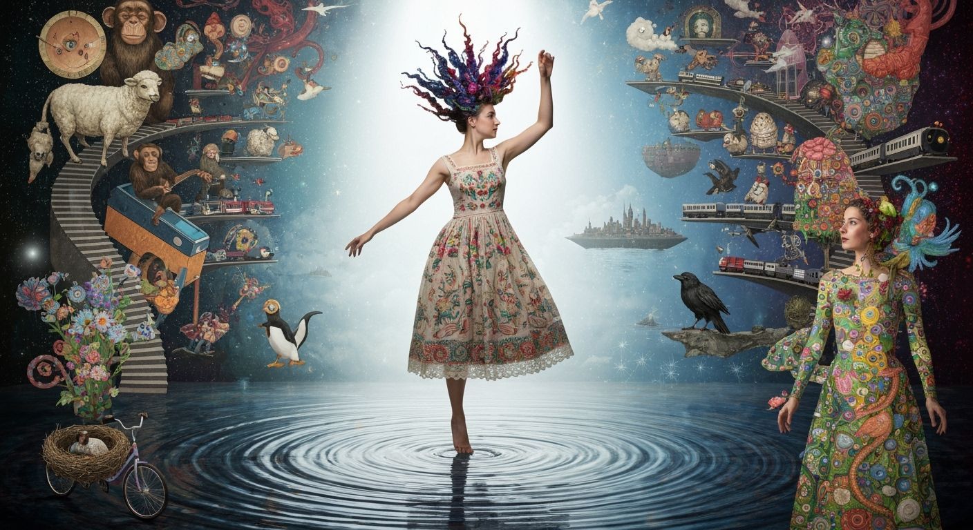 Psychedelic Double Exposure Dancer with Ink Flow