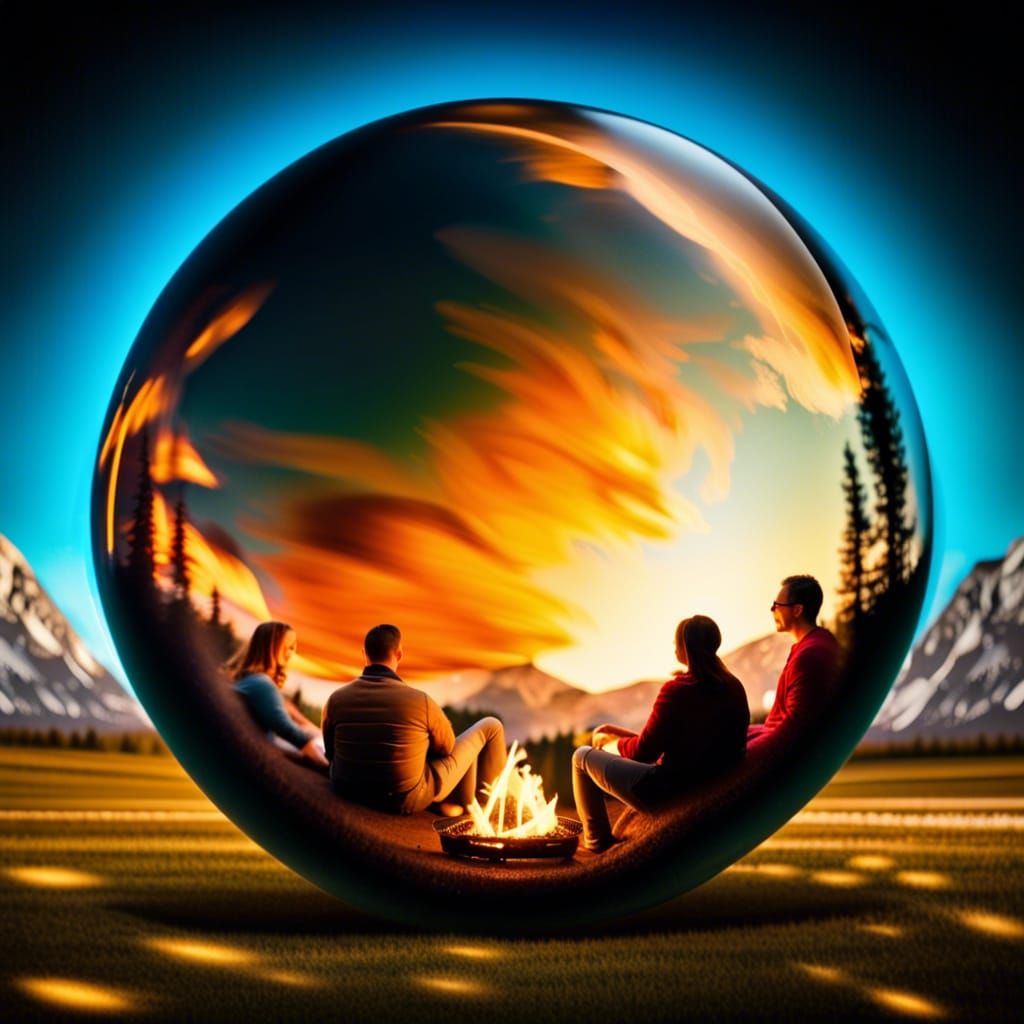 Campfire in Floating Glass Sphere: Professional Photography