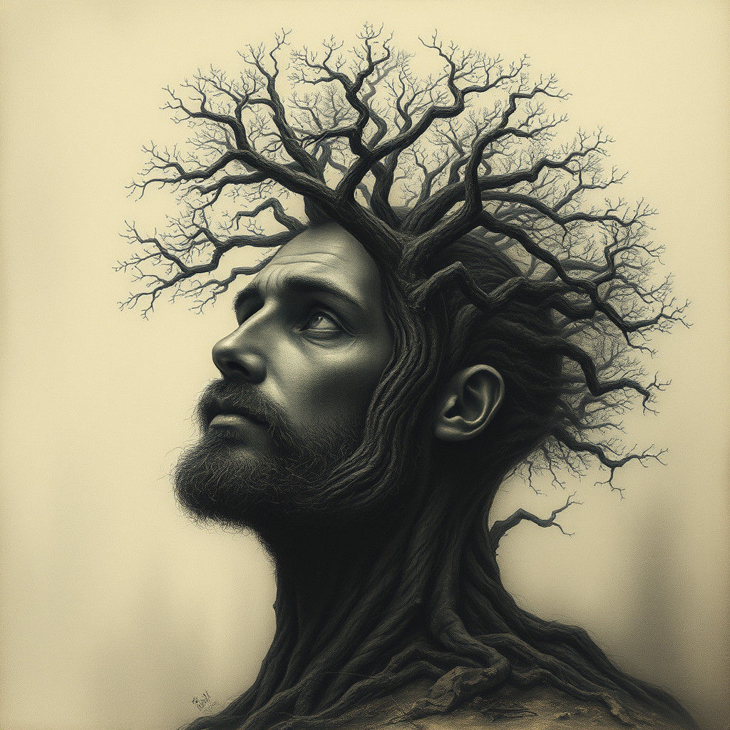 Man's Head Reimagined as a Horror Tree