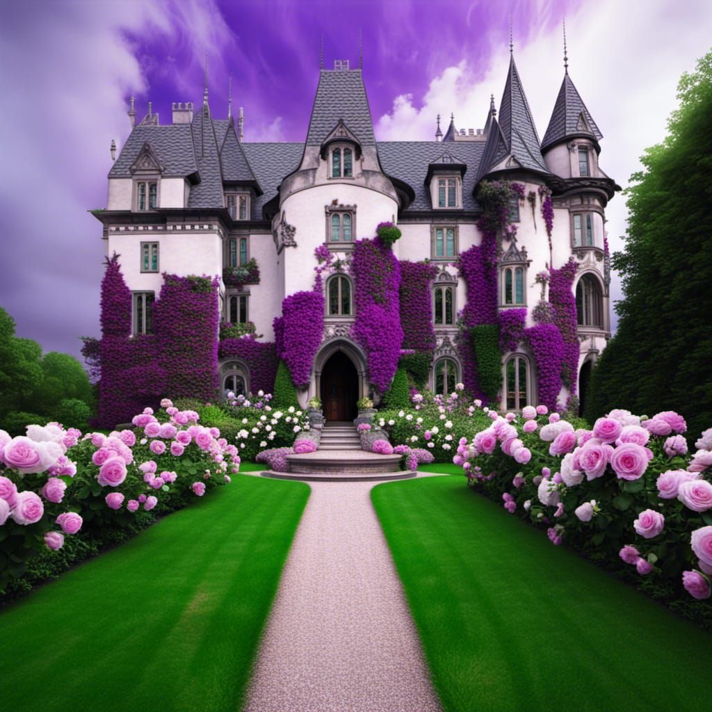 Purple and Green Gothic Mansion with Roses