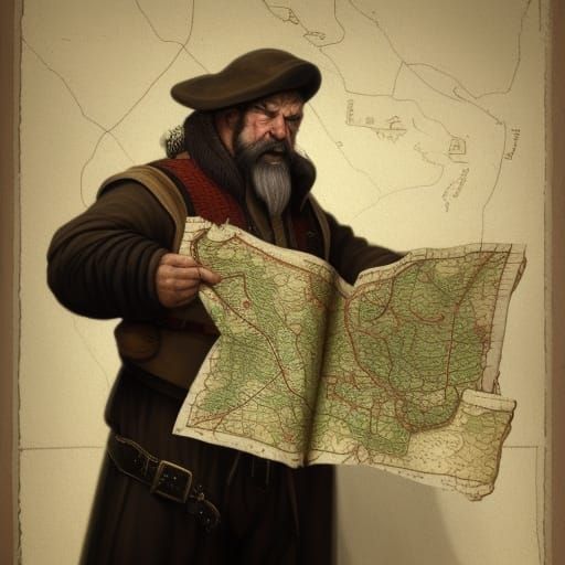 Bavarian Man with Map: Dark Fantasy Concept Art