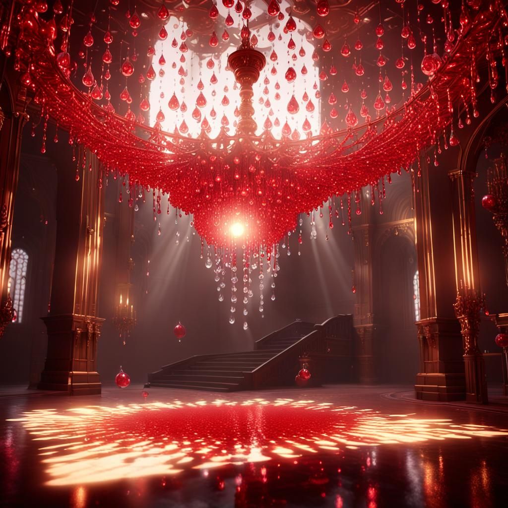 Red Water Droplet Chandelier in 3D Style