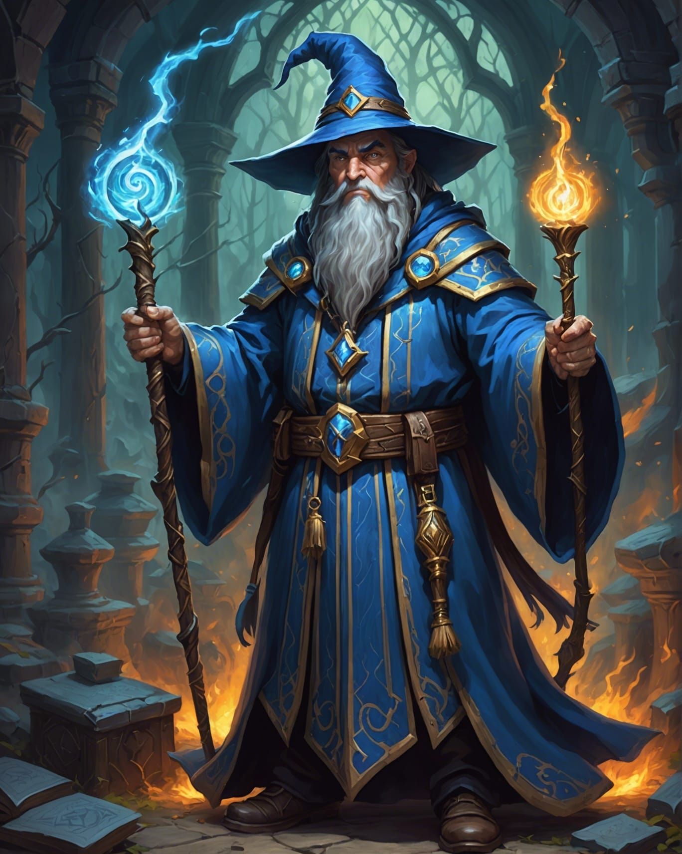 Wizard Casting Spell in World of Warcraft Style