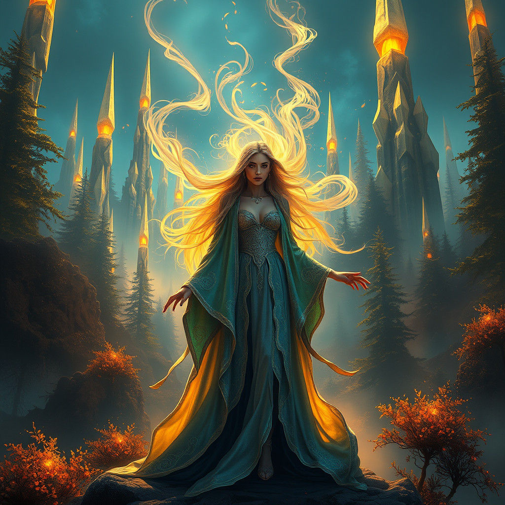 Mysterious Sorceress in a Mystical Forest