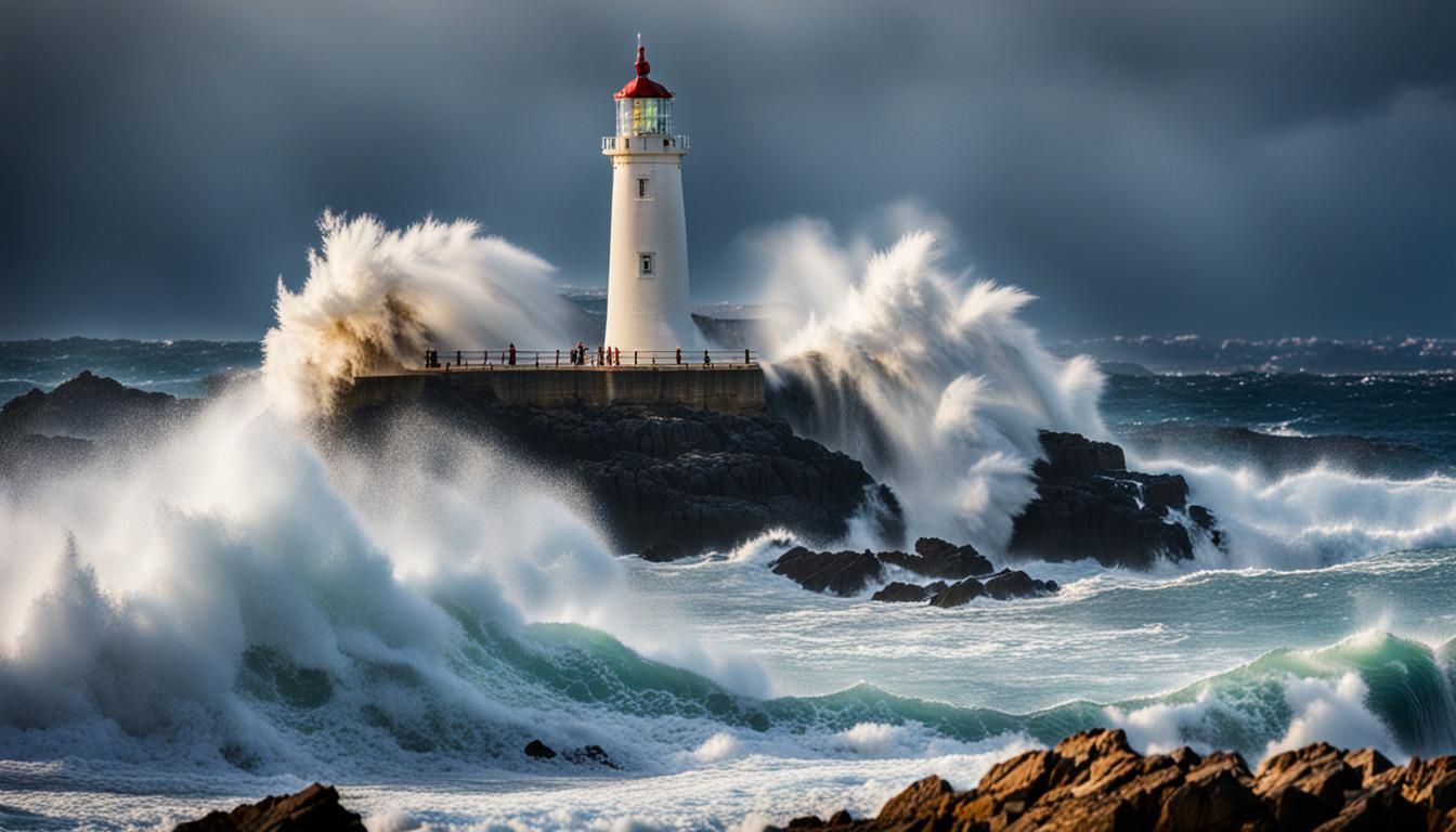 Dramatic Lighthouse Stands Against Stormy Sea