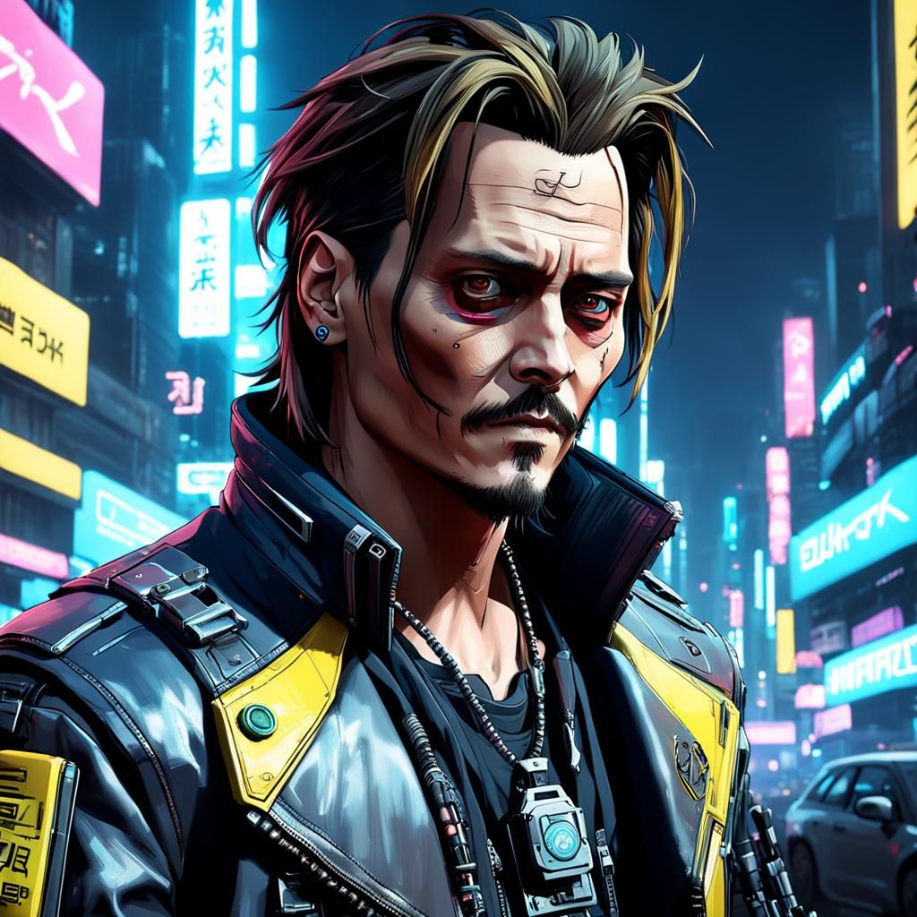 Johnny Depp in Cyberpunk 2077: 3D Anime Art