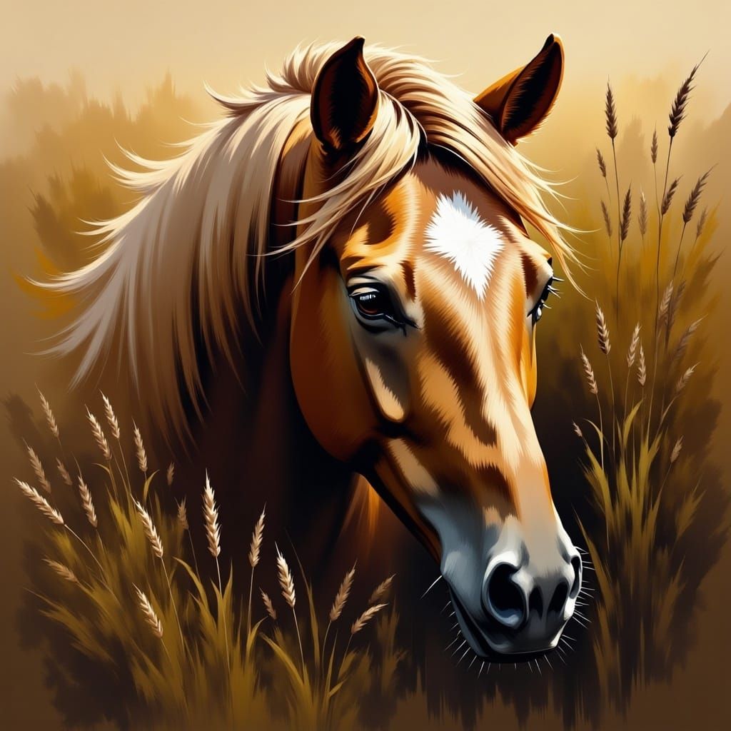 Golden Horse Hiding in Tall Grass