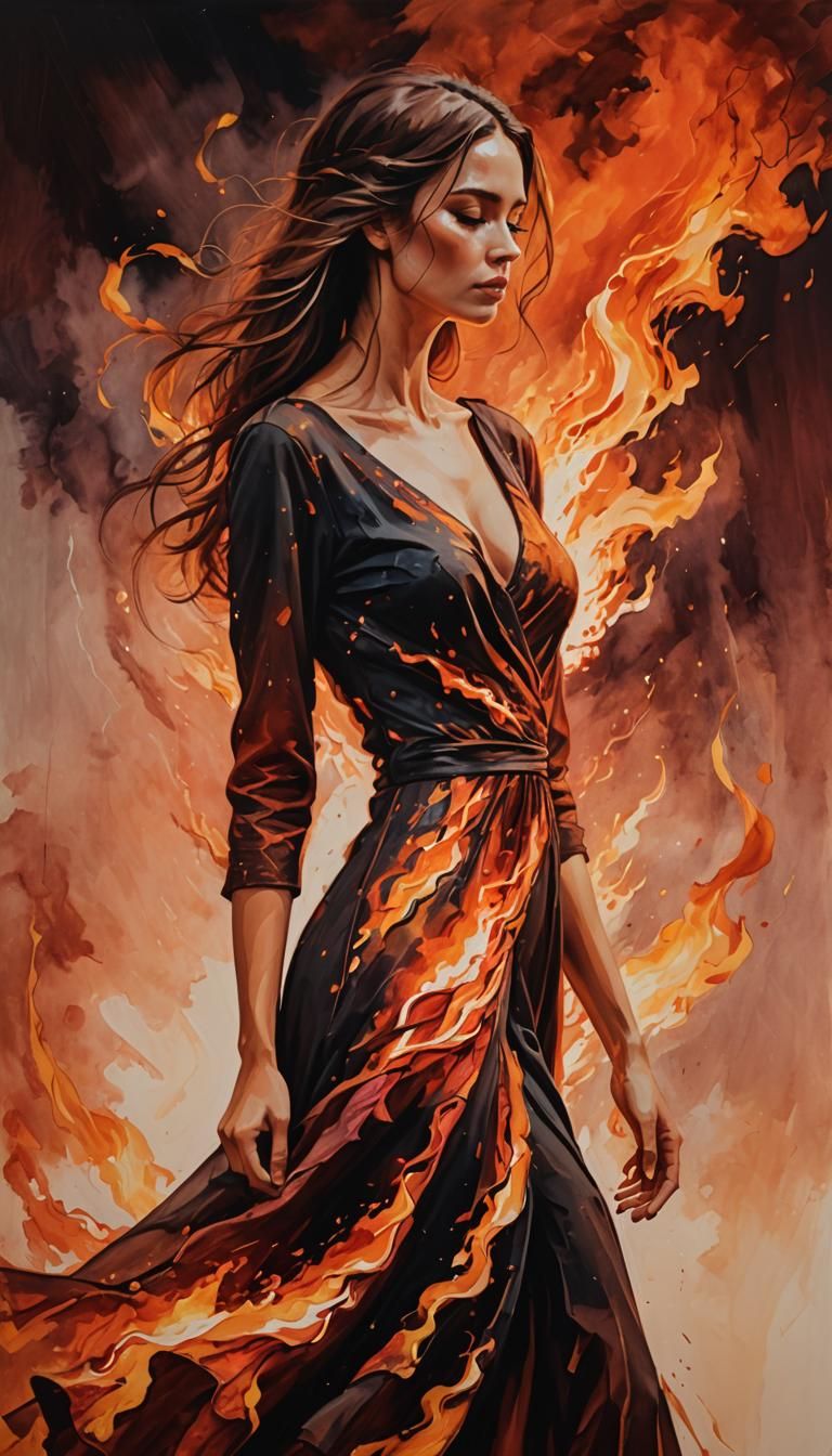 Woman in Dress Made of Fire