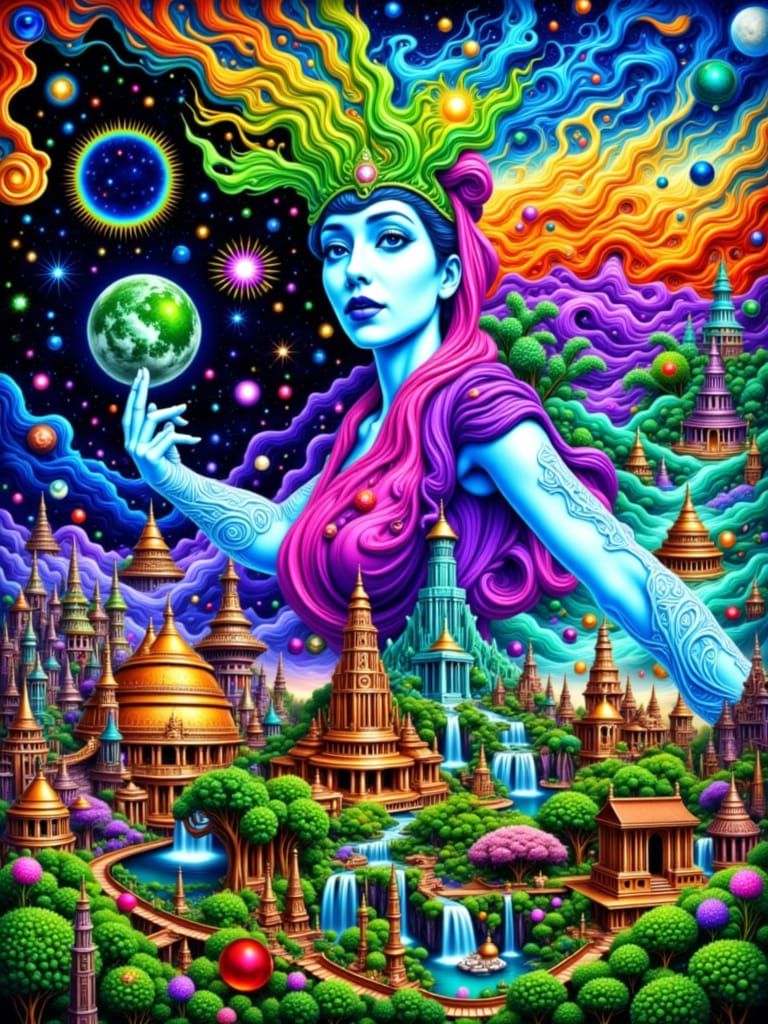 Blue Goddess in Surreal Worlds, Digital Art