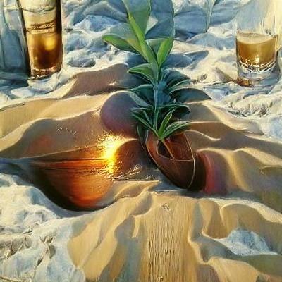 Beach Vacation Sunset in Oil Painting Style