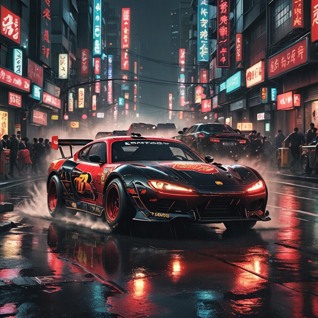 Lightning McQueen Tokyo Drift in Cyberpunk Style