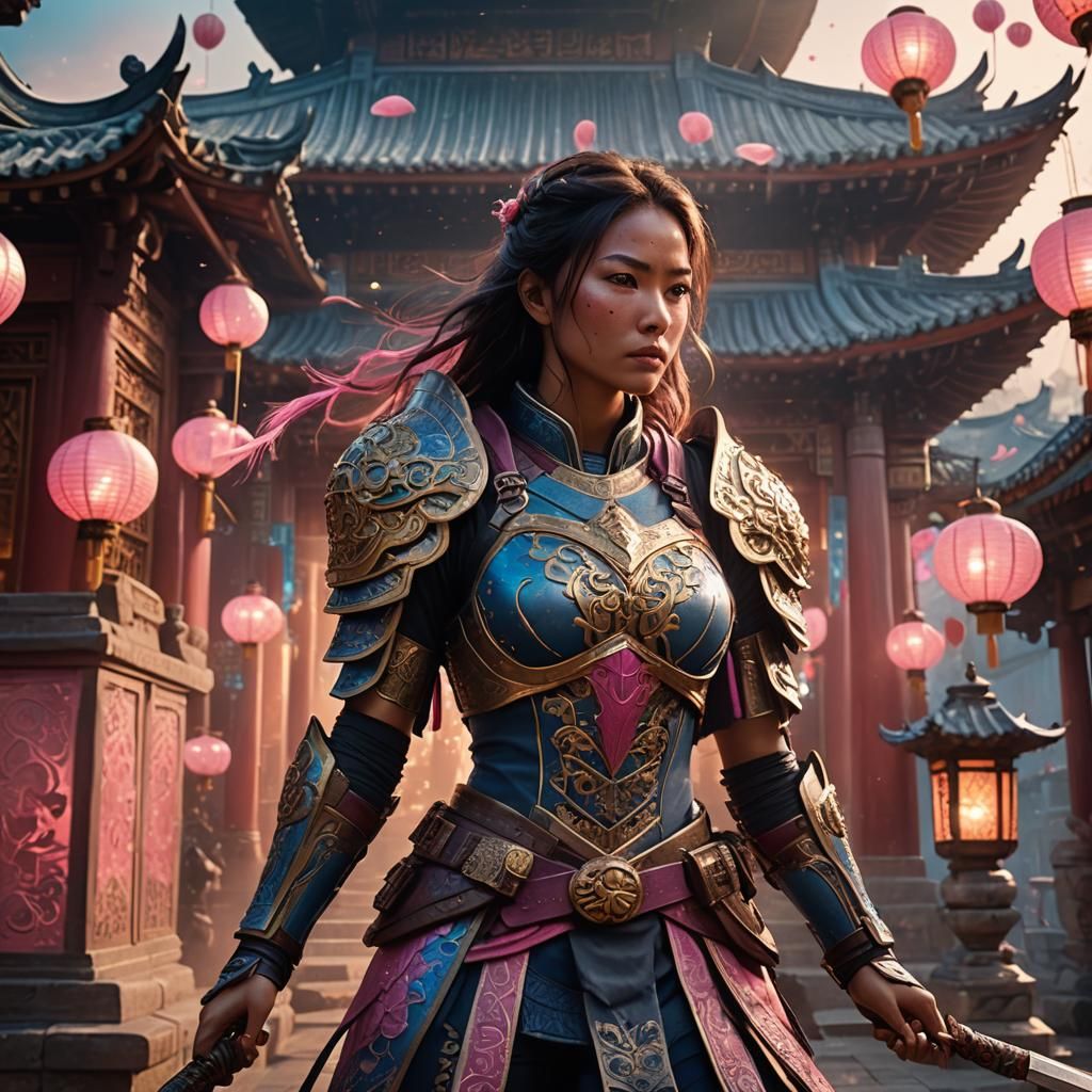 Katarina Alves Amidst Asian Architecture: Fantasy Art