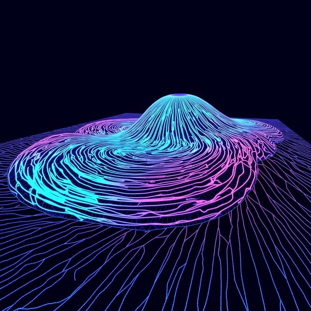 Futuristic Holographic Topographical Map in Digital Art Styl...