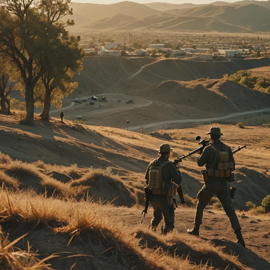 Dramatic Border Scene with Snipers in Golden Hour