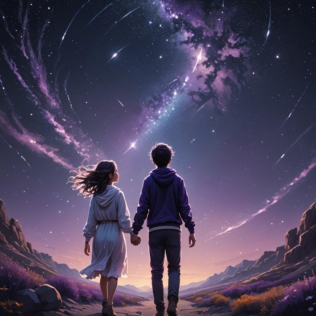 Fantasy Couple in Starry Night Sky Concept Art