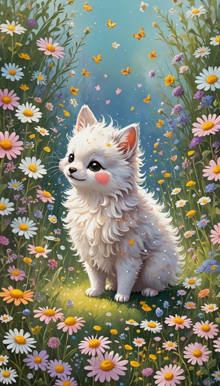 Fluffy Cloud Creature in Sunny Meadow