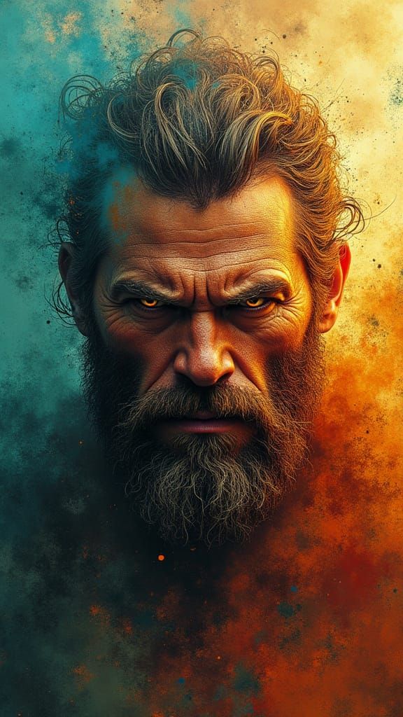 Intense Portrait of Rugged Man in Hyper-Stylized Style