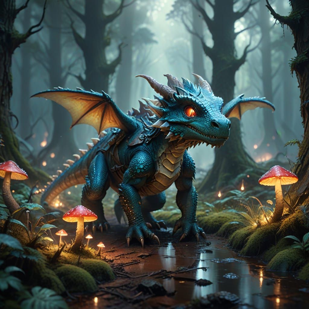 Little Dragon Explorer in Misty Forest