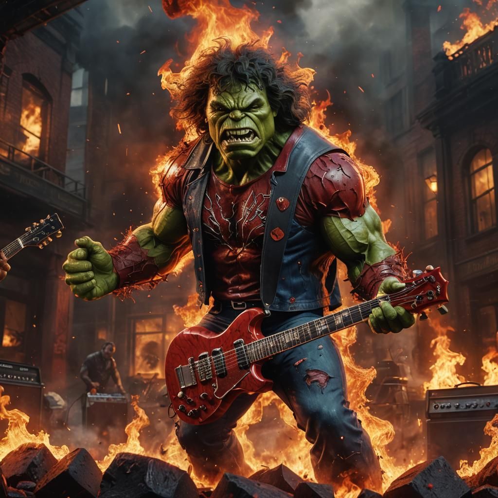 Hulk as Angus Young Guitarist, Digital Art