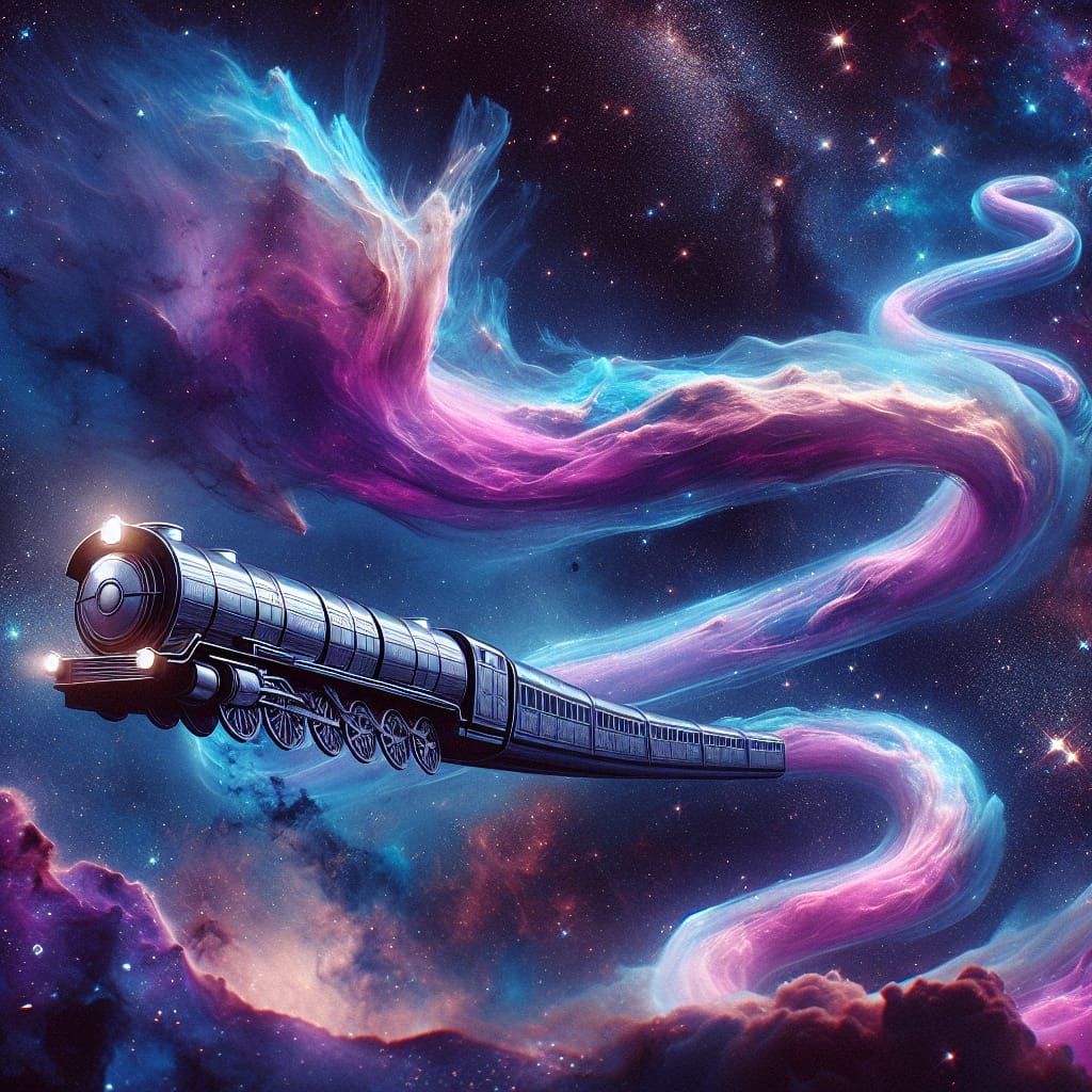 Orient Express Spacecraft Amidst Colorful Nebulae