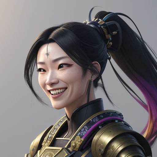 Elegant Samurai Warrior in Futuristic Armor